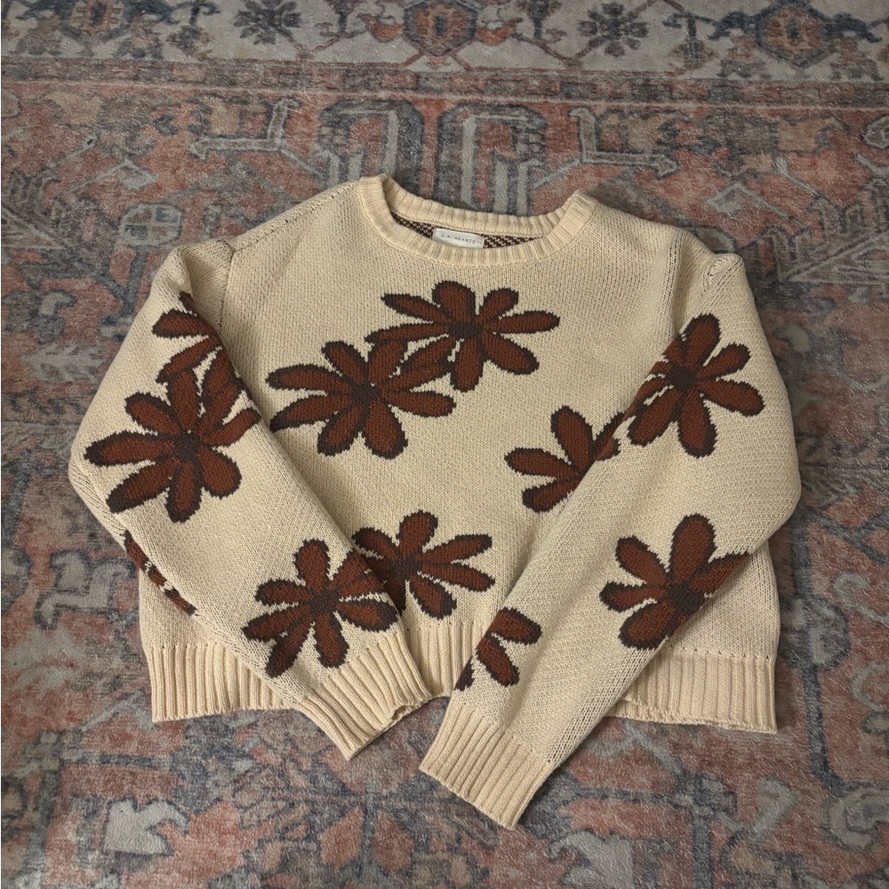 PacSun LA Hearts Brown and Cream Flower Sweater Thick Lined